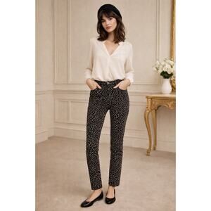 LOFT Modern Straight Polka Dot Jeans Black Tan Size 27 Parisian Chic